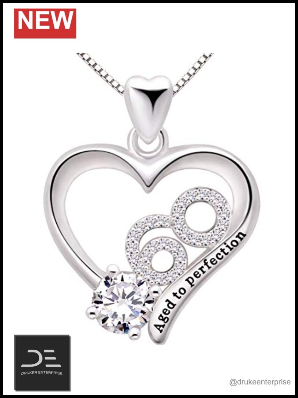 Sterling Silver 60th Birthday Aged to Perfection CZ Pendant Necklace